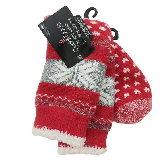 Cuddl Duds Lounge Crew Socks Womens 4-10 Red Cozy Warm Lined Non Slip - Picture 1 of 6